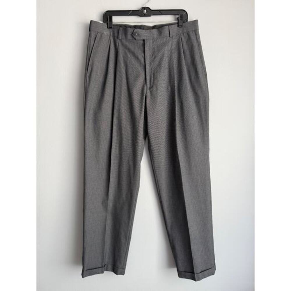 Haggar NWT Suit Pants 36x32 Charcoal Pinstripe Pleated Cuffed Dress Trousers